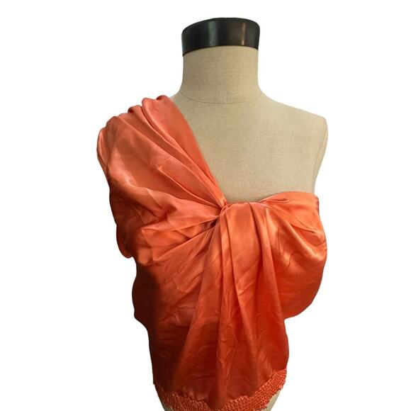 NWT Bebe Women's Orange 100% Silk One shoulder Wrap Wot Blouse Top Size Medium - Picture 1 of 7